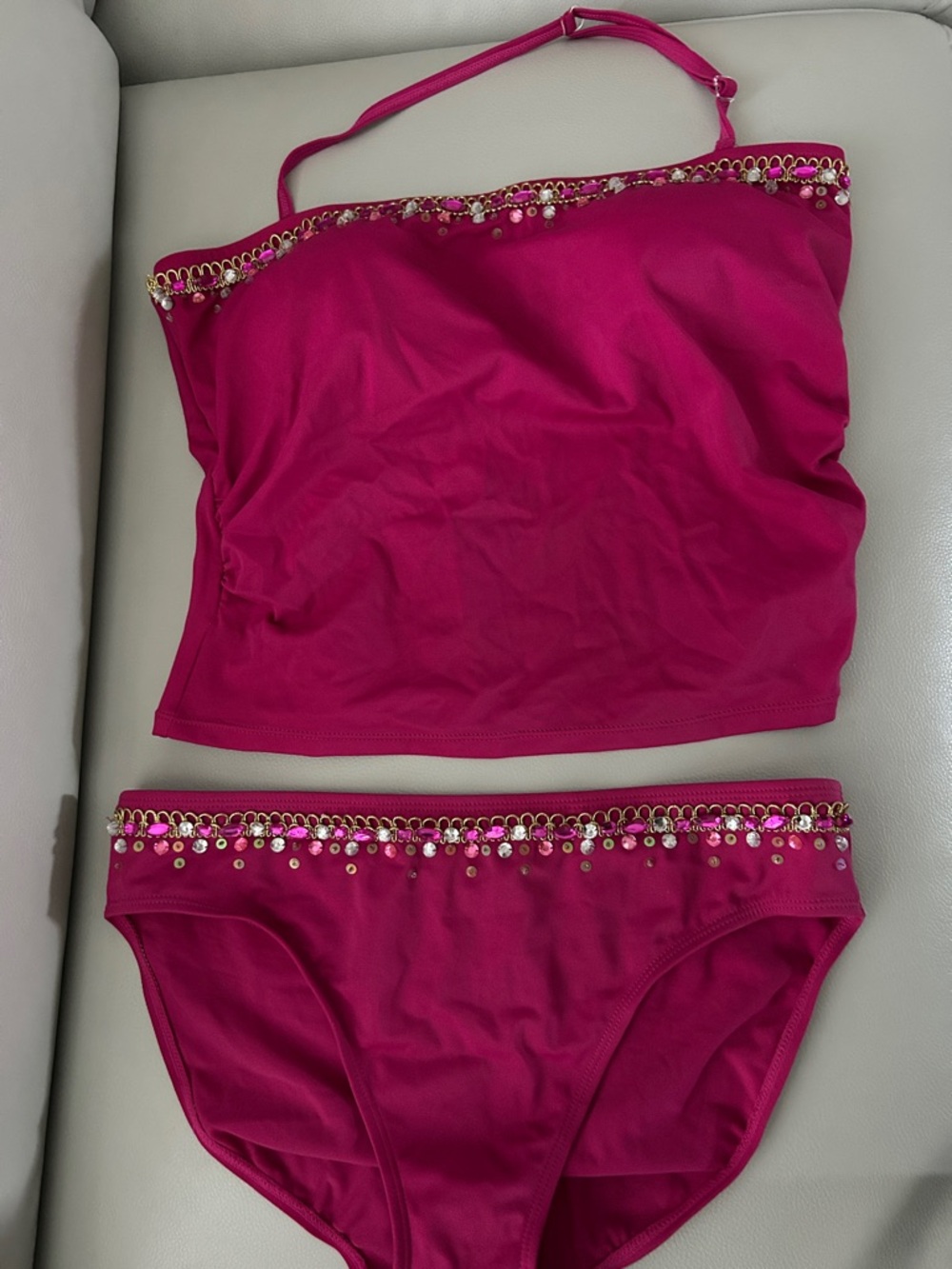 Newport News Embellished Fuchsia Tankini Set